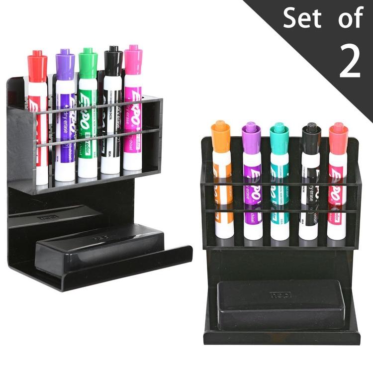 Black Acrylic Dry Erase Marker and Eraser Holder Rack, Set of 2