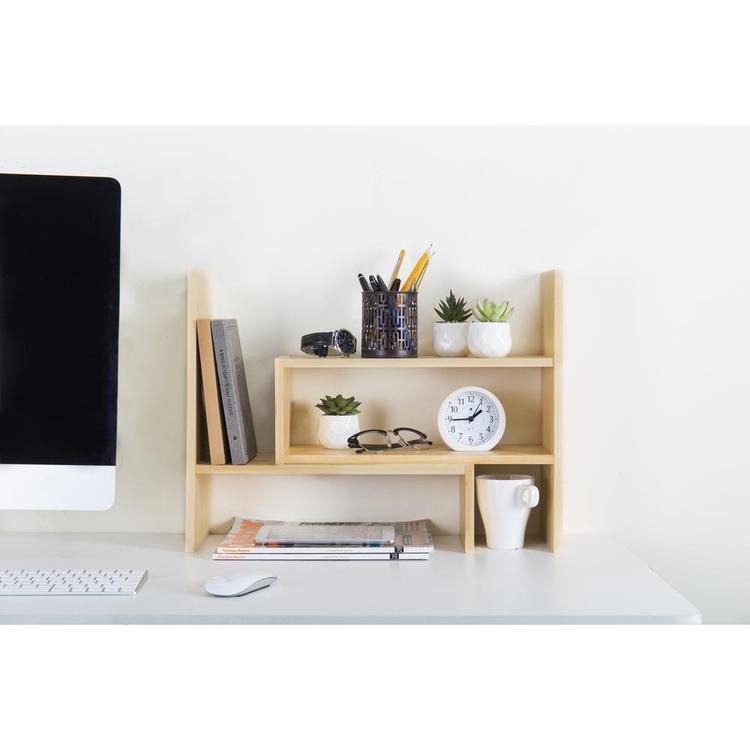 Adjustable Natural Wood Desktop Display Shelf, Beige - MyGift Enterprise LLC