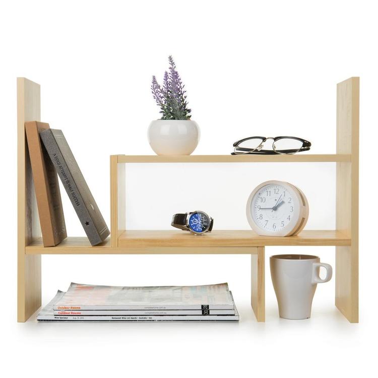 Adjustable Beige Wood Desktop Display Shelf