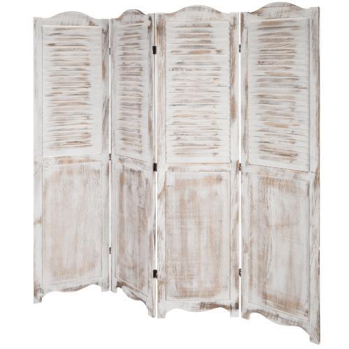 Antique Whitewashed Wood Room Divider Screen