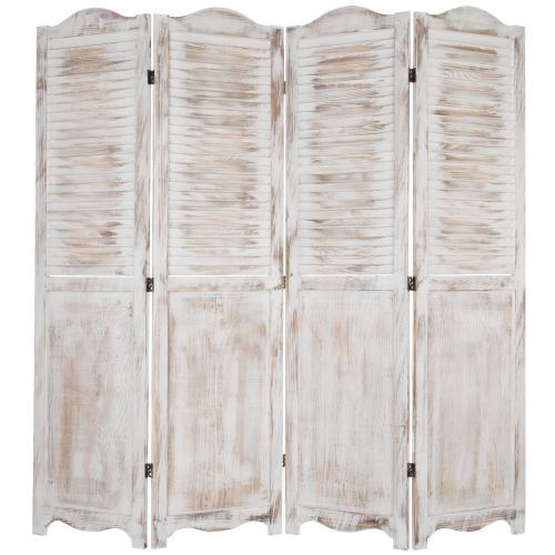 Antique Whitewashed Wood Room Divider Screen