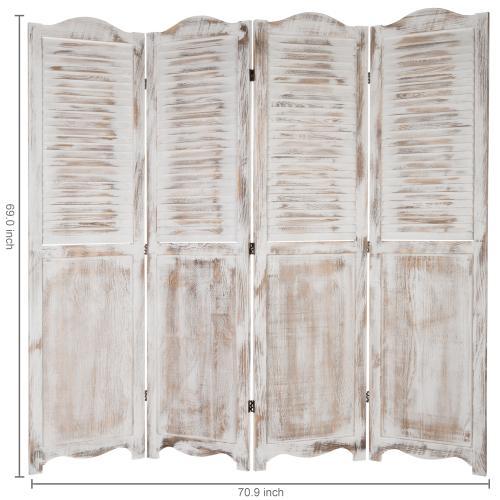 Antique Whitewashed Wood Room Divider Screen