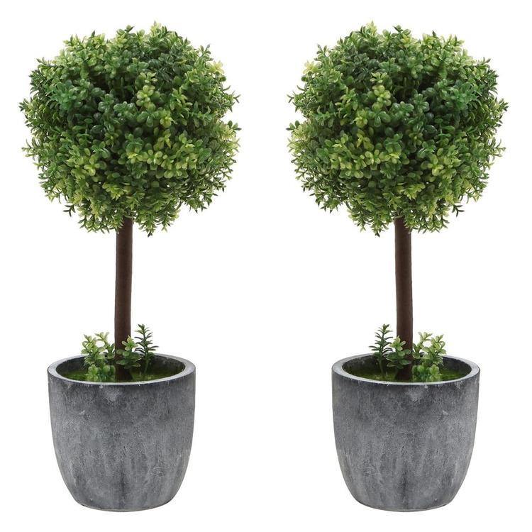 Artificial Boxwood Topiary Tabletop Trees, Set of 2 - MyGift