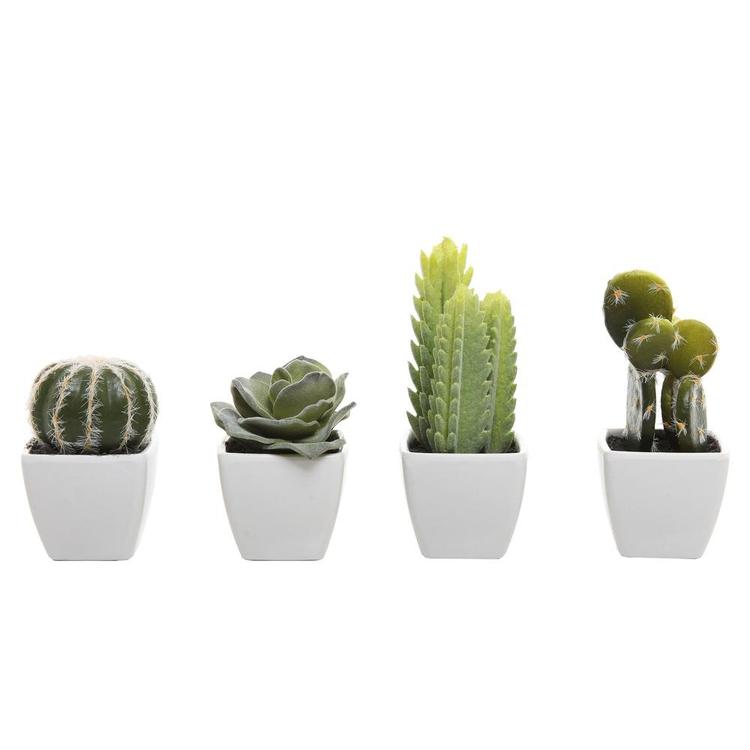 Artificial Mini Succulent & Cactus Plants in White Cube-Shaped Pots, Set of 4 - MyGift Enterprise LLC