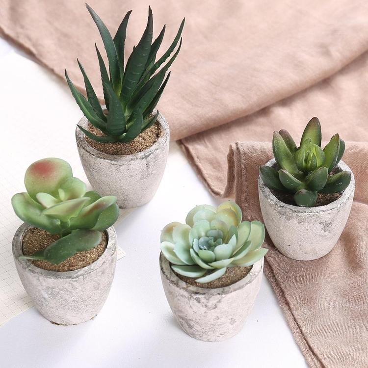 Assorted Decorative Artificial Succulent Plants with Gray Pots, Set of 4 - MyGift Enterprise LLC