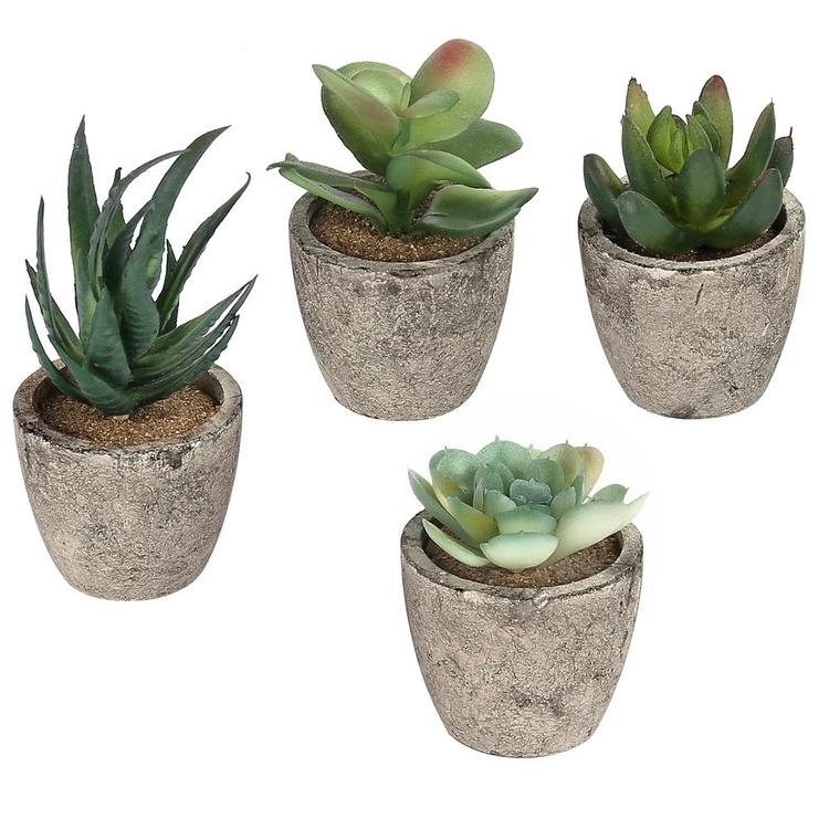 Assorted Decorative Artificial Succulent Plants with Gray Pots, Set of 4 - MyGift Enterprise LLC