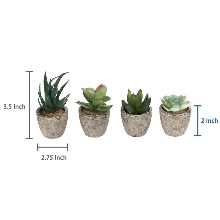 Assorted Decorative Artificial Succulent Plants with Gray Pots, Set of 4 - MyGift Enterprise LLC