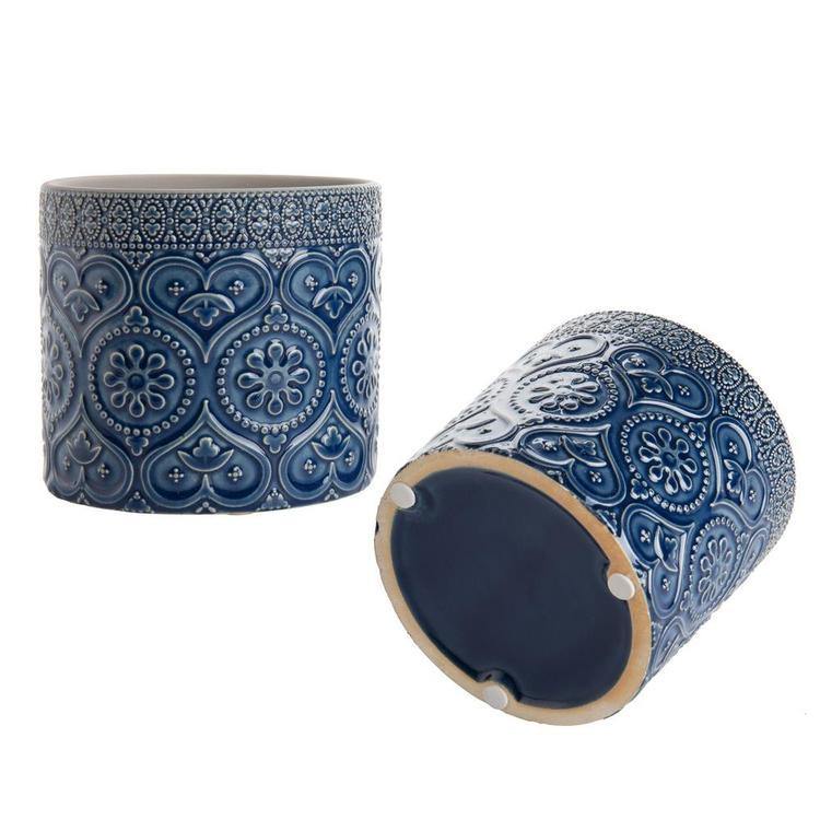 Azure Blue Mediterranean Planter Pots, Set of 2 - MyGift