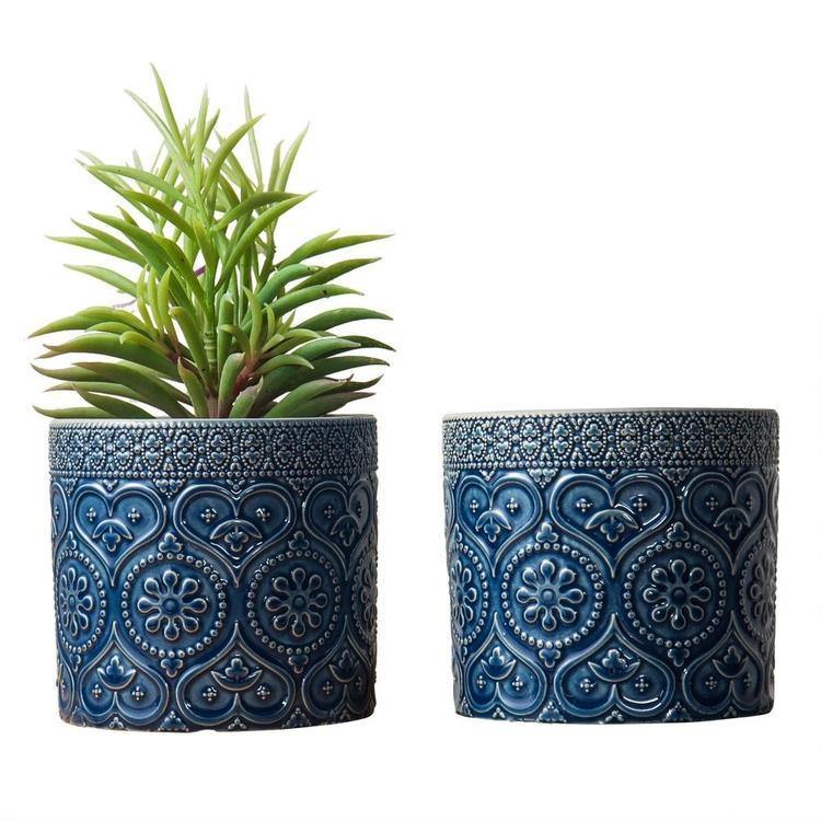 Azure Blue Mediterranean Planter Pots, Set of 2