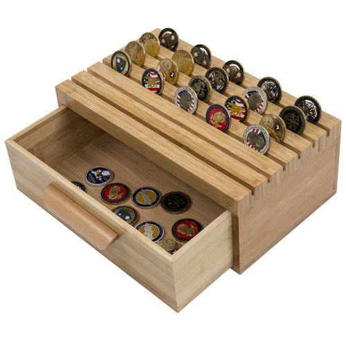 Bamboo Challenge Coin/Casino Chip Display with Drawer - MyGift