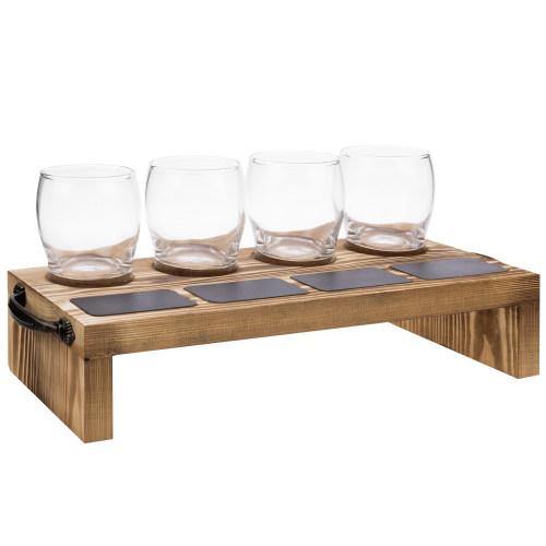 Beer Tasting Flight Set with Burnt Wood Serving Caddy & Chalkboard Labels - MyGift