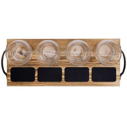 Beer Tasting Flight Set with Burnt Wood Serving Caddy & Chalkboard Labels - MyGift