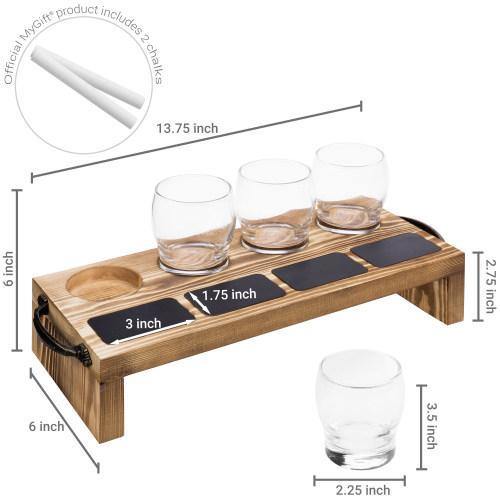 Beer Tasting Flight Set with Burnt Wood Serving Caddy & Chalkboard Labels - MyGift