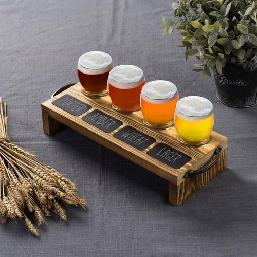 Beer Tasting Flight Set with Burnt Wood Serving Caddy & Chalkboard Labels - MyGift