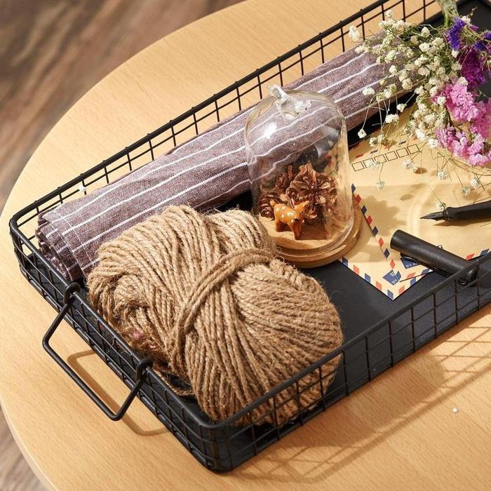 Black Galvanized Metal Wire Nesting Serving Trays with Handles, Set of 2 - MyGift Enterprise LLC