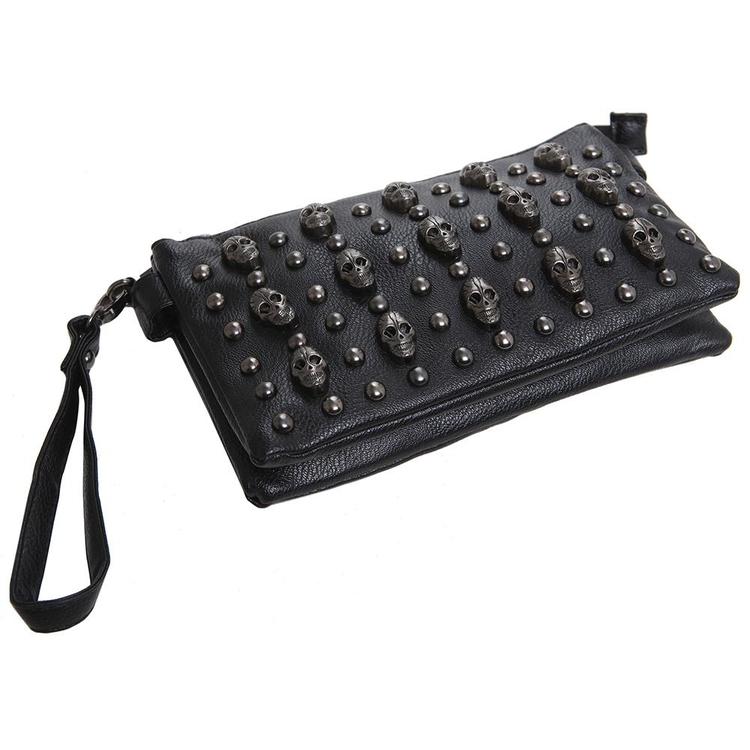 Black Gunmetal Skulls Studded Crossbody Mini Bag