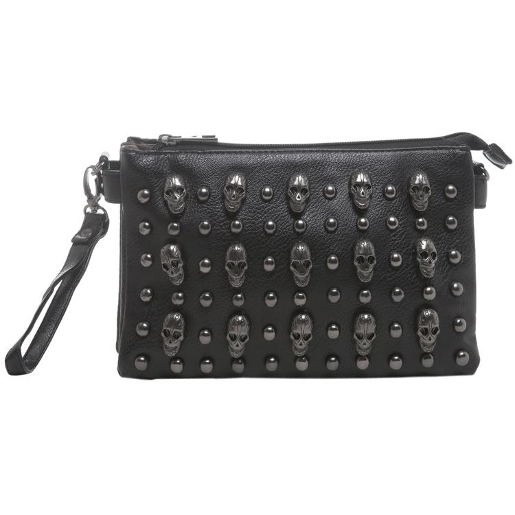 Black Gunmetal Skulls Studded Crossbody Mini Bag