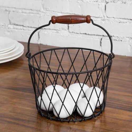 Black Metal Country Style Egg Basket with Handle - MyGift