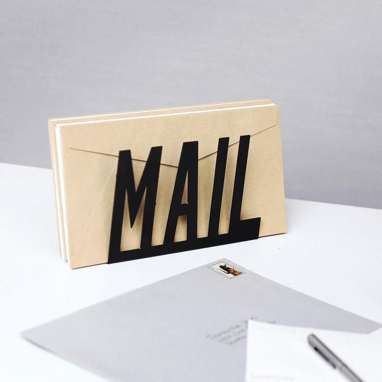 Black Metal Desktop Cutout MAIL Letter Holder