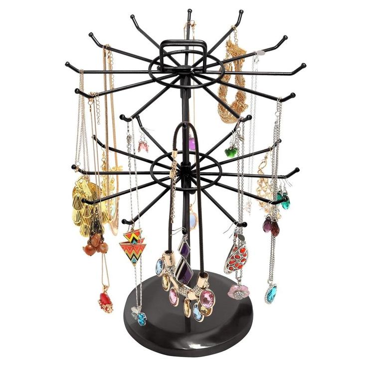 Black Metal Jewelry Tower Display Stand/Necklace Organizer w/ Hairclip Holder