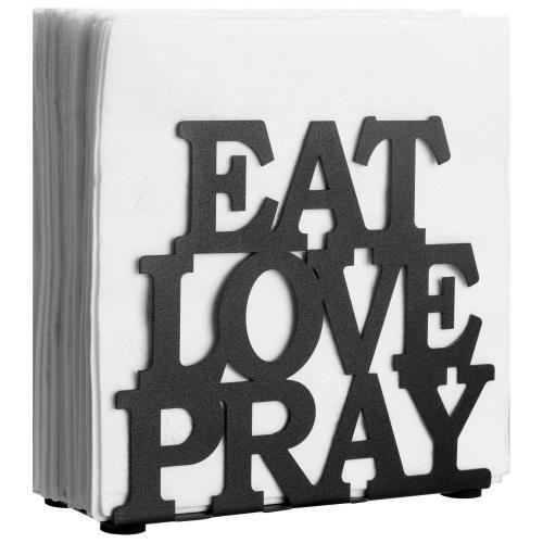 Black Metal Napkin Holder EAT LOVE PRAY