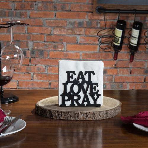 Black Metal Napkin Holder EAT LOVE PRAY