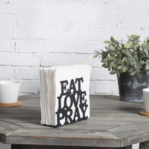 Black Metal Napkin Holder EAT LOVE PRAY