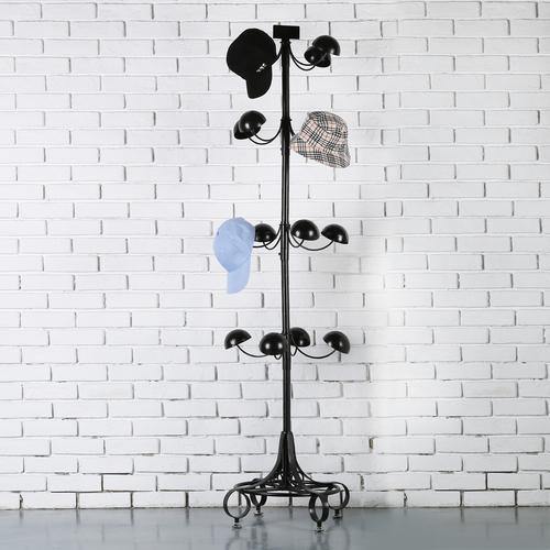 Black Metal Rotating Hat & Wig Holder Rack