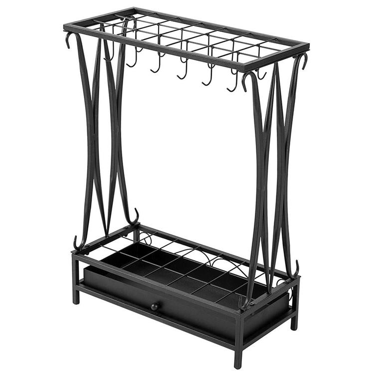 Modern Black Metal Umbrella Storage Rack with Removable Base Drip Tray - MyGift Enterprise LLC