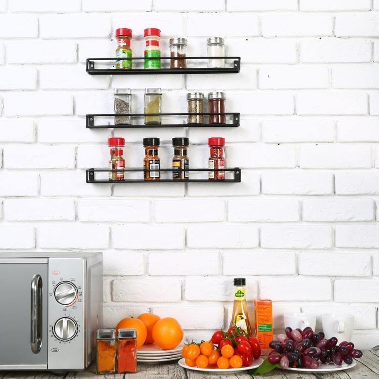 Black Metal Wall-Mounted Nail Polish & Essential Oils Shelves, Set of 3 - MyGift