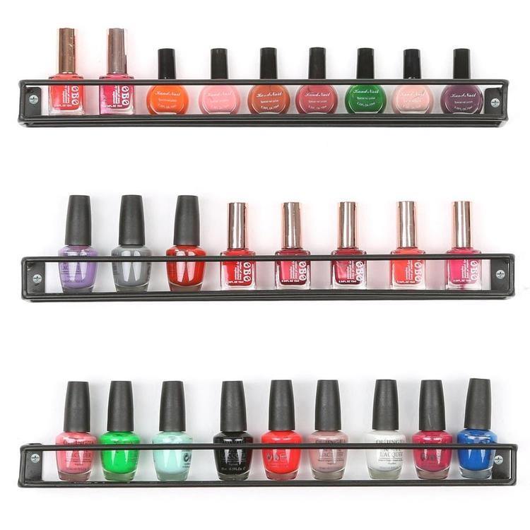 Black Metal Wall-Mounted Nail Polish & Essential Oils Shelves, Set of 3 - MyGift