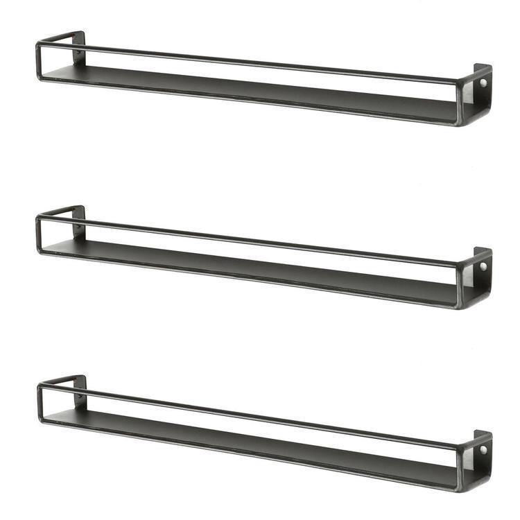 Black Metal Wall-Mounted Nail Polish & Essential Oils Shelves, Set of 3 - MyGift