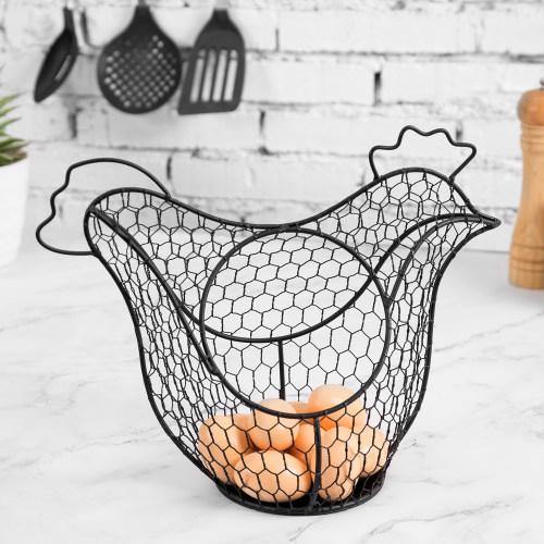 Black Metal Wire Chicken Design Egg Basket - MyGift