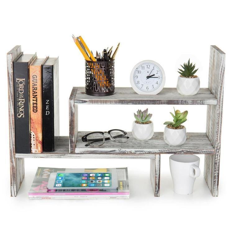 Bookcase Modular Rustic Torched Wood Organizer - MyGift