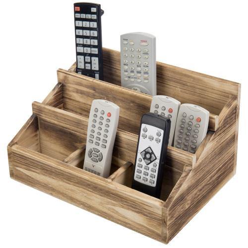 Brown Burnt Solid Wood Remote Control/Tablet Holder Caddy - MyGift