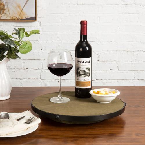 Brown Burnt Wood & Black Metal Rimmed Lazy Susan - MyGift