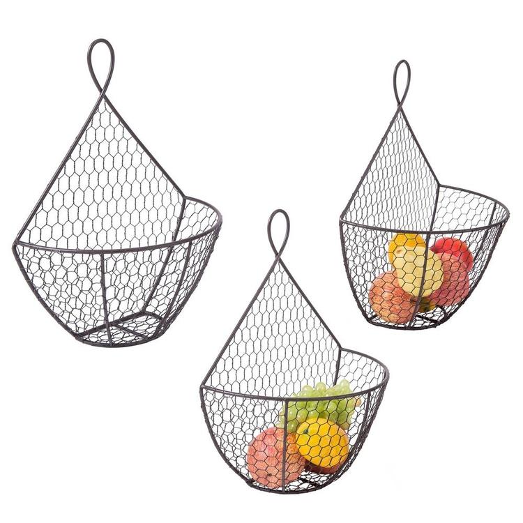 Wall Mounted Brown Chicken Wire Metal Produce Baskets, Set of 3 - MyGift Enterprise LLC