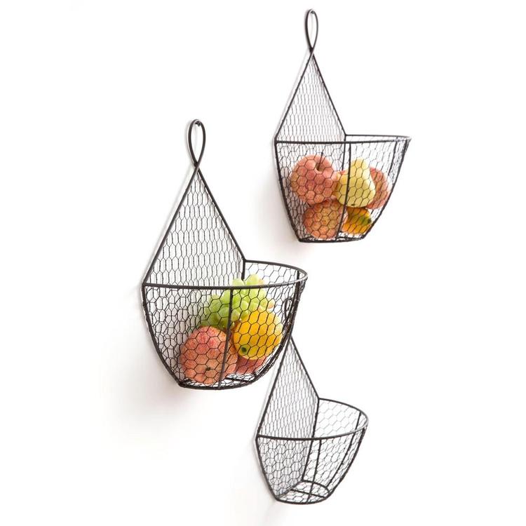 Wall Mounted Brown Chicken Wire Metal Produce Baskets, Set of 3 - MyGift Enterprise LLC