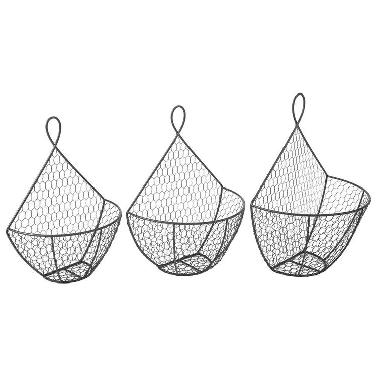 Wall Mounted Brown Chicken Wire Metal Produce Baskets, Set of 3 - MyGift Enterprise LLC