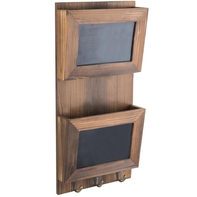 Wall-Mounted Wood Mail Sorter with Chalkboard Panels & Key Hooks - MyGift Enterprise LLC