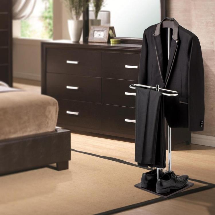 Brown Wood & Metal Suit Valet Garment Floor Stand - MyGift Enterprise LLC