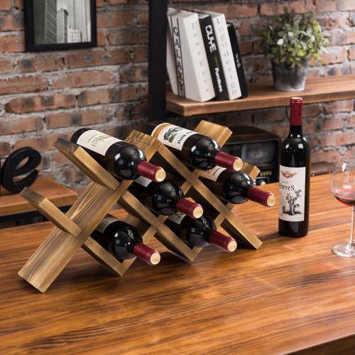Burnt Solid Wood Countertop Wine Rack