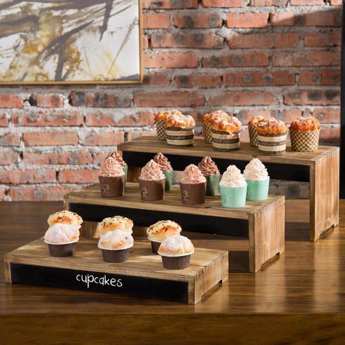 Burnt Wood Dessert / Cupcake Display Riser Stands with Chalkboard Panels