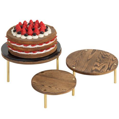 Burnt Wood Dessert Display Riser with Brass Tone Legs, Set of 3 - MyGift