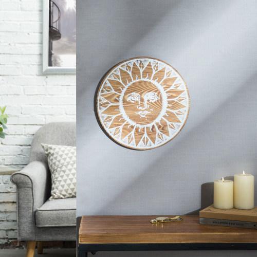 Burnt Wood Sun Face Wall Art Decor