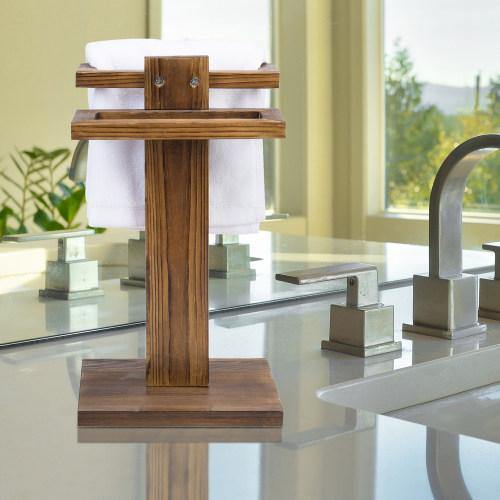 Burnt Wood Tabletop Hand Towel Holder Stand - MyGift