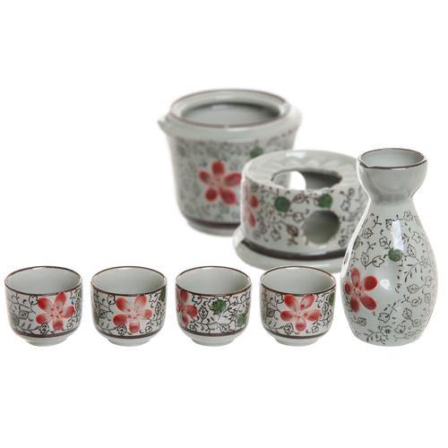 Ceramic Japanese Sake Set w/ 4 Shot Glass/Cups, Serving Carafe & Warmer Bowl - MyGift