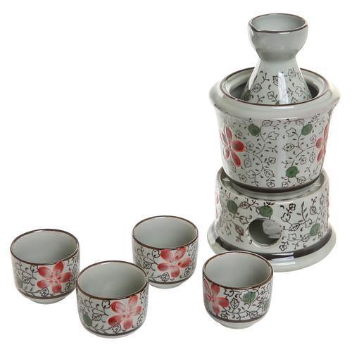 Ceramic Japanese Sake Set w/ 4 Shot Glass/Cups, Serving Carafe & Warmer Bowl - MyGift