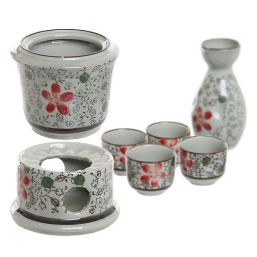 Ceramic Japanese Sake Set w/ 4 Shot Glass/Cups, Serving Carafe & Warmer Bowl