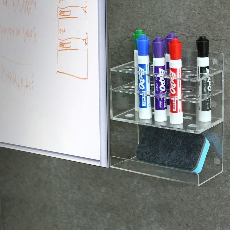 Wall-Mounted 2-Tier Clear Acrylic 10-Slot Dry Erase Marker and Eraser Rack - MyGift Enterprise LLC